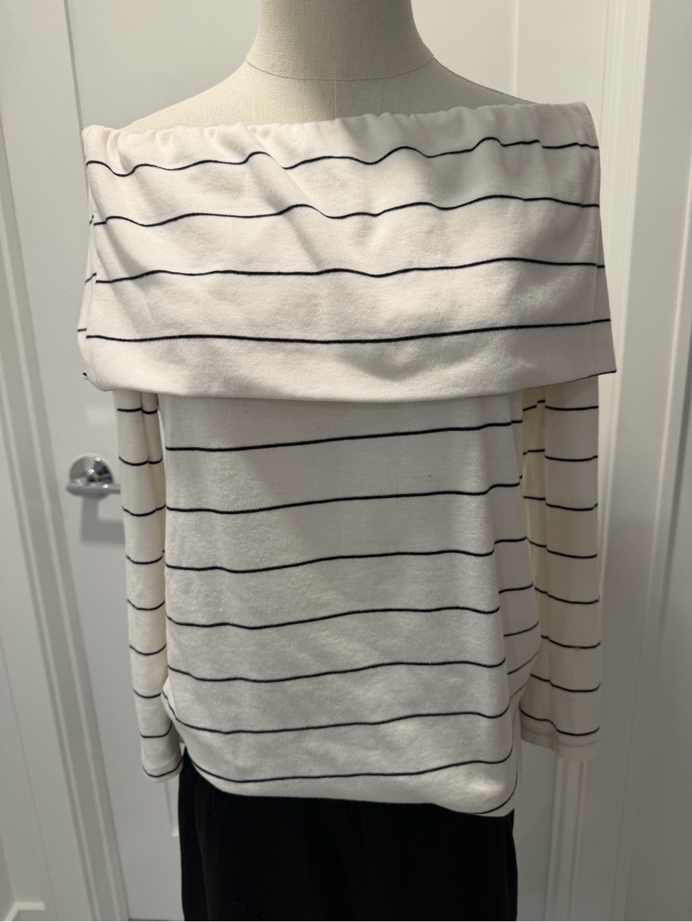 Off-the-Shoulder Striped Top in Ivory and Black